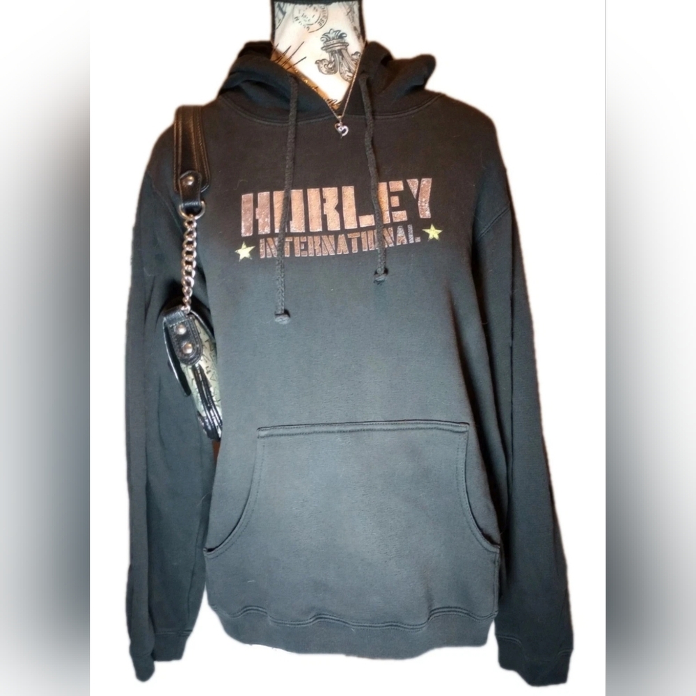 VINTAGE Hurley International Hoodie Y2K Distressed Logo Black Large- Unisex